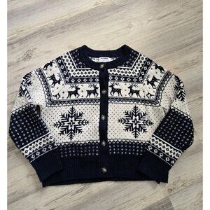 Old Navy Christmas Cardigan  Deer Snowflake Fair Isle Navy Nordic Classic Size L